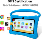 Tablet Kids de 7 pulgadas con funda a prueba de golpes, 1 GB de RAM 32 GB ROM, tableta Android para niños pequeños con Bluetooth, GMS, WiFi, control parental, educativo, juegos (azul)