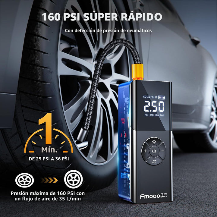 Inflador de neumáticos, compresor de aire portátil, 160 PSI de pote...