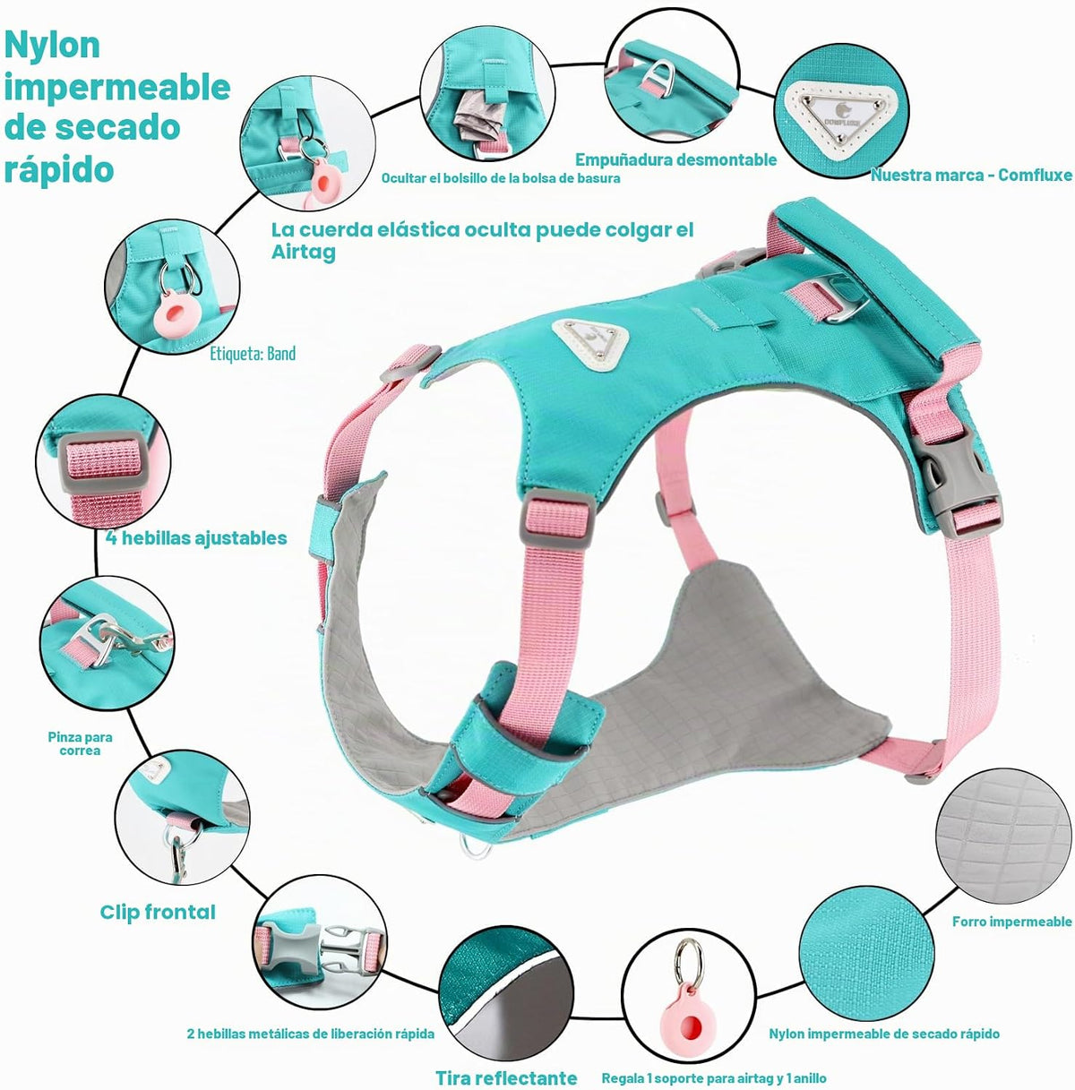 Chaleco de arnés para perro Airtag sin tirones con asa y bolsillo para