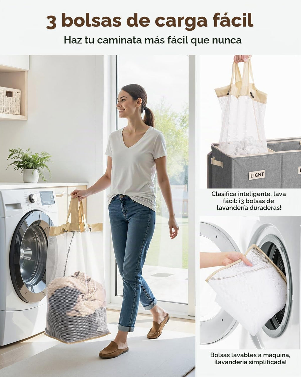 SOLEDI Cesta de lavandería de 3 secciones de 200 litros con tapa, cesta de ropa sucia extragrande con asas resistentes para lavandería y dormitorio, organizador duradero para clasificar la ropa sucia