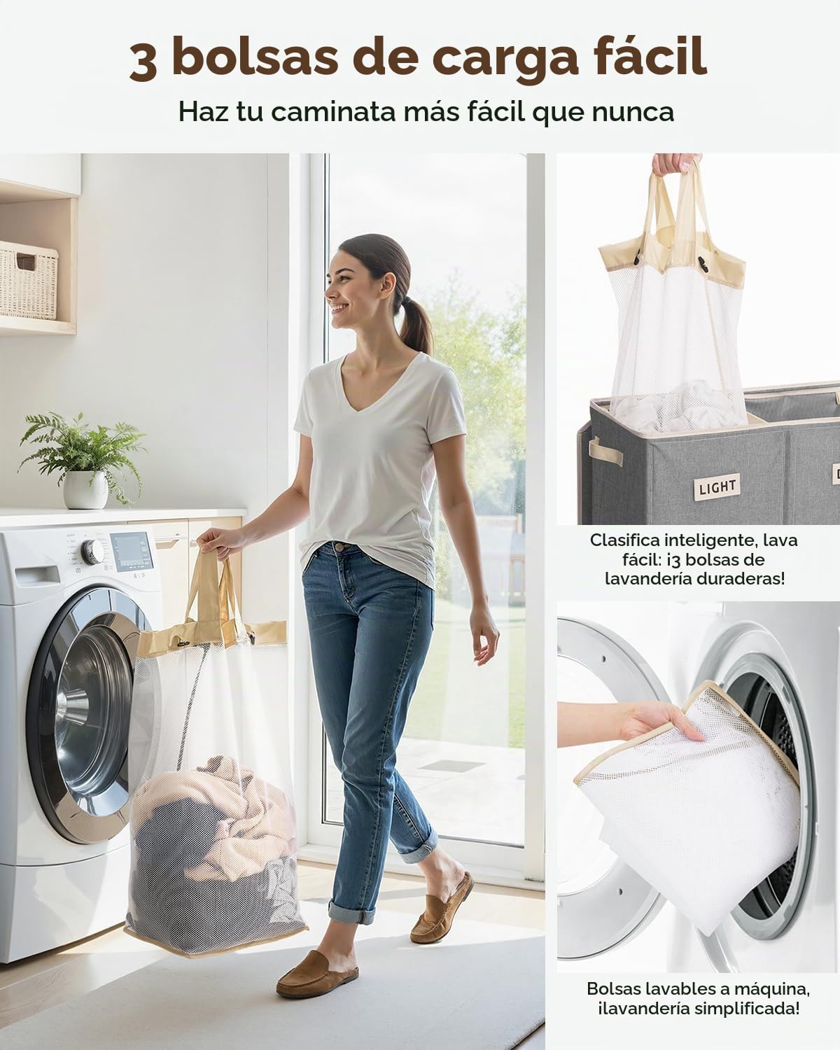 SOLEDI Cesta de lavandería de 3 secciones de 200 litros con tapa, cesta de ropa sucia extragrande con asas resistentes para lavandería y dormitorio, organizador duradero para clasificar la ropa sucia