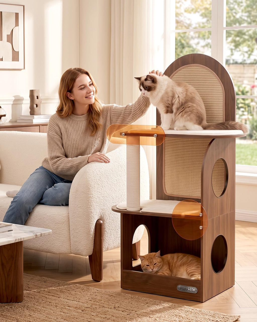 Árbol para Gatos de 47", Torre Moderna para Gatos Grandes, Respaldo de Sisal