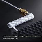 Cable de teclado en espiral USB C Starlight para teclado de juegos, cable de teclado mecánico de doble funda con aviador metálico desmontable, 1.5M USB-C a USB-A, color blanco con conector de