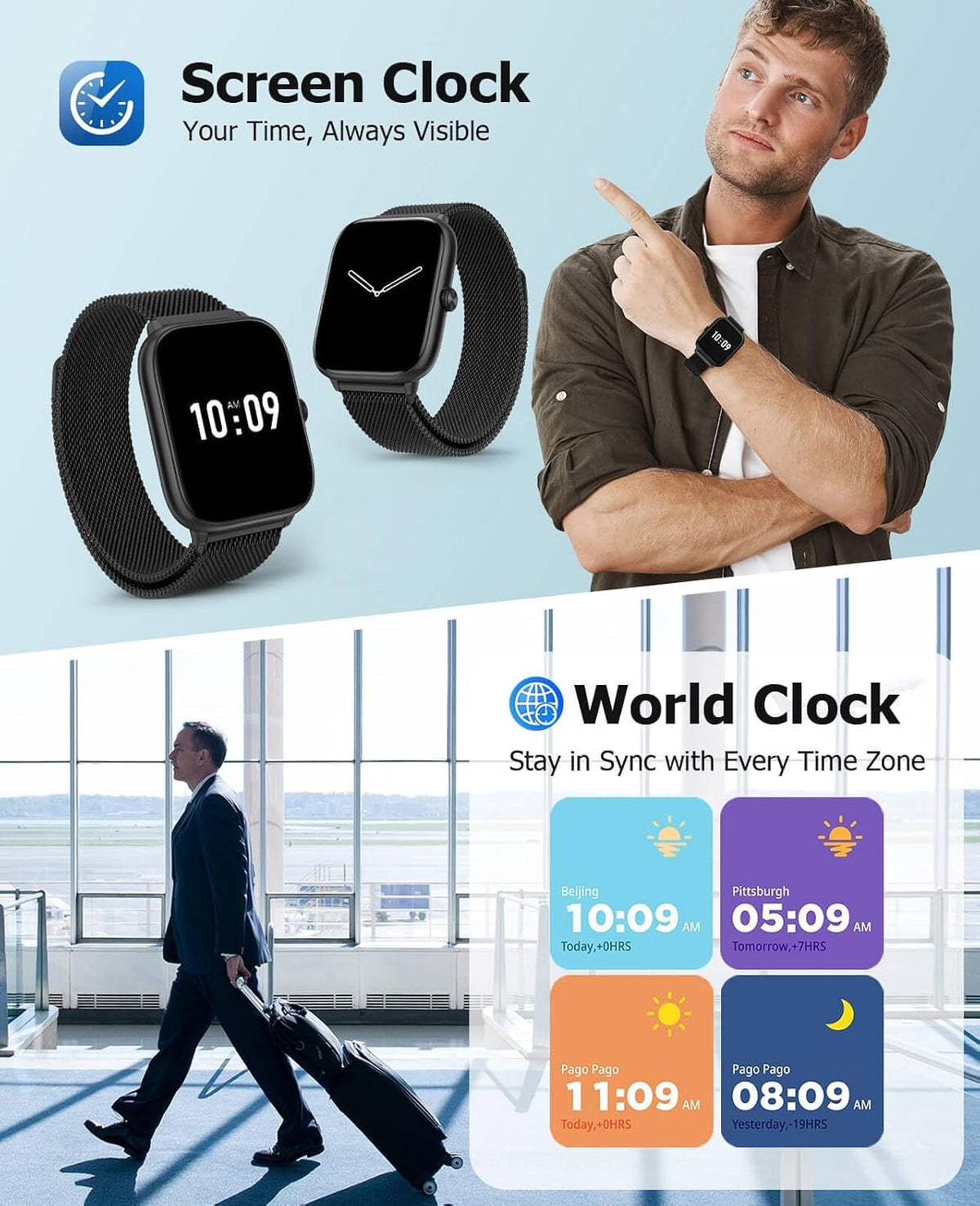 Premium Smart Watch para Hombre Bluetooth con Llamadas, 2.06" HD AMOLED AOD