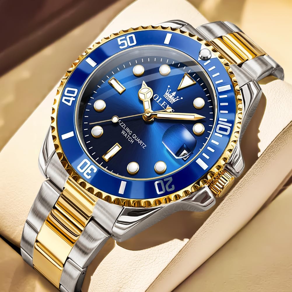 OLEVS Relojes de Lujo para Hombres, Gran Acero Inoxidable, Cuarzo Analógico, Resistente al Agua