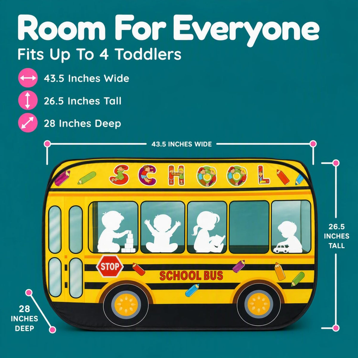 Playbees Tienda de campaña desplegable para autobús escolar musical con 3 aberturas, tienda de campaña para niños pequeños, interior y exterior, tiendas de campaña desplegables para niños, incluye