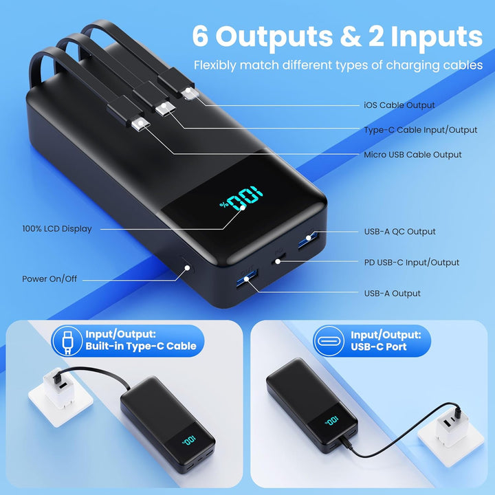 Cargador Portátil 50800mAh Banco de Energía con 3 Cables Incorporad...