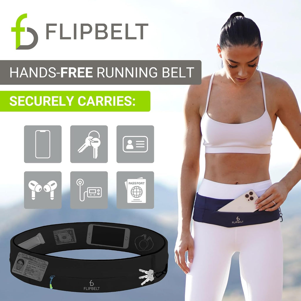 FlipBelt Cinturón para correr con cremallera, riñonera para fitness y correr, empresa estadounidense