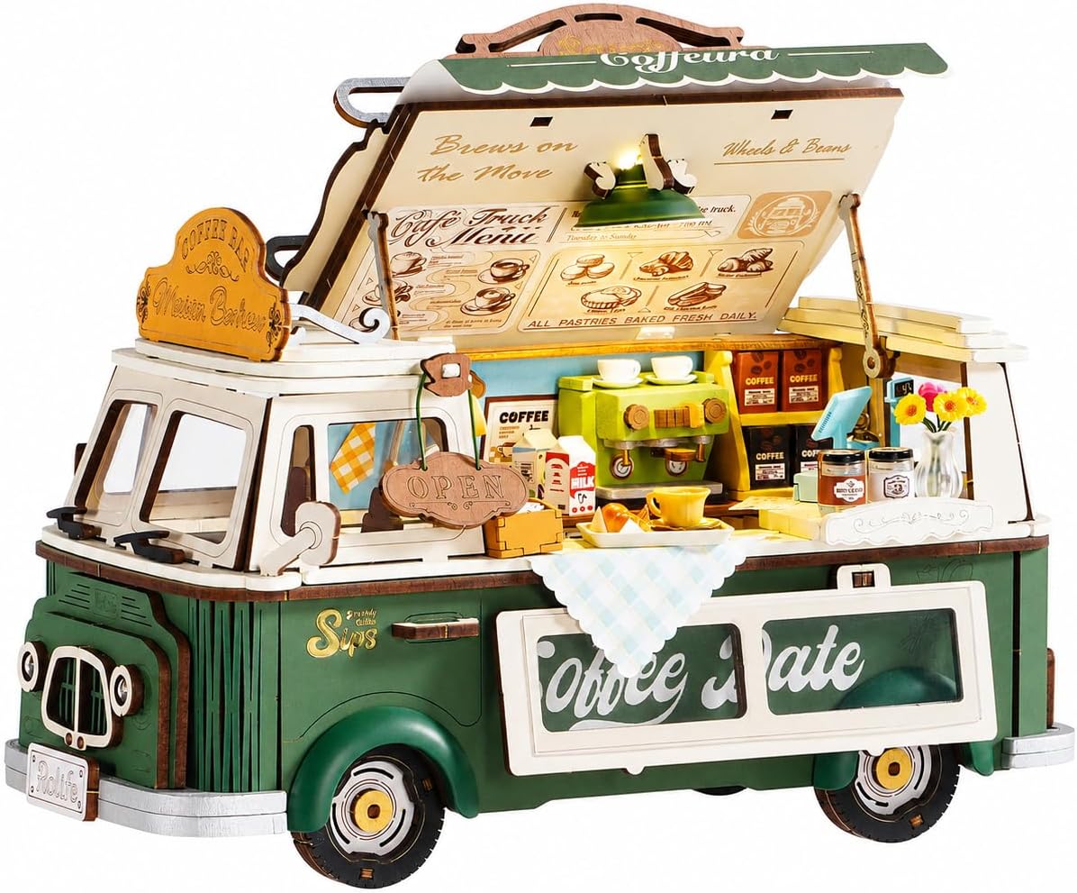 Rolife Kit de casa en miniatura para bricolaje, camión de café