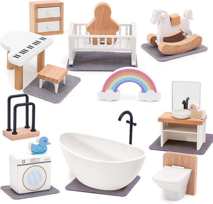 HAPGFS Juego de muebles de casa de muñecas de madera, accesorios el...