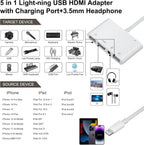 Adaptador Lightning a HDMI para iPhone/iPad a TV Adaptador USB OTG dual