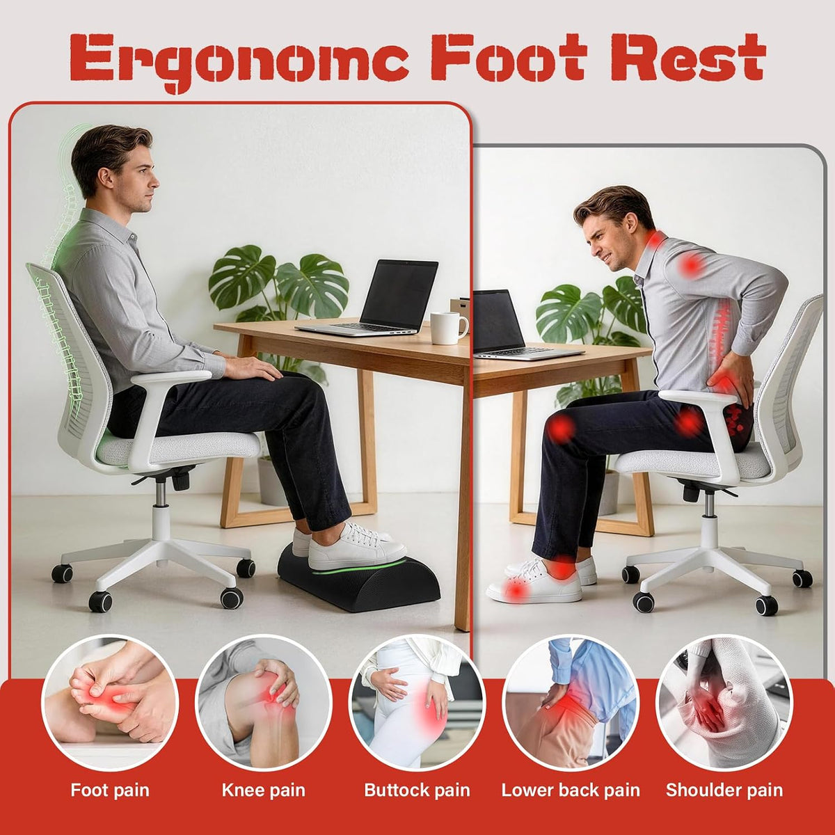Lámpara Reposapiés ajustable para debajo del escritorio en el trabajo, reposapiés ergonómico con 3 pies de altura ajustable para debajo del escritorio, reposapiés de oficina con funda de malla extraíble