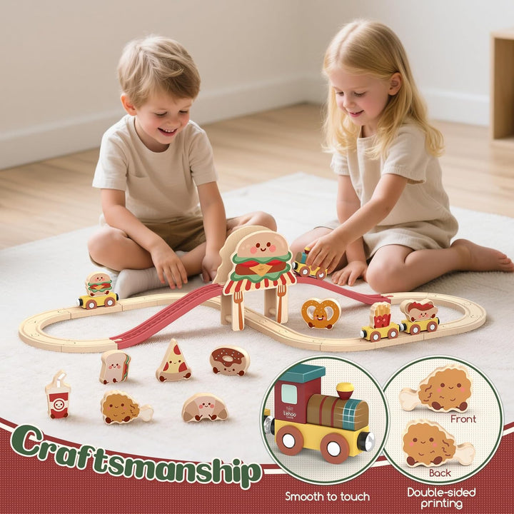 Lehoo Castle Juego de tren de madera - Juego de tren de hamburguesa...