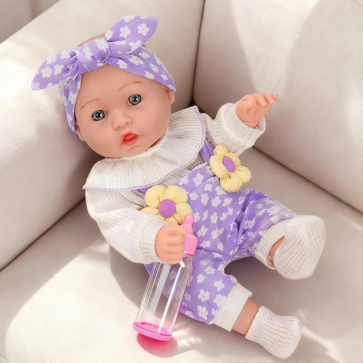 Muñeca de bebé de 12 pulgadas con patrón de flores con portabebés t...