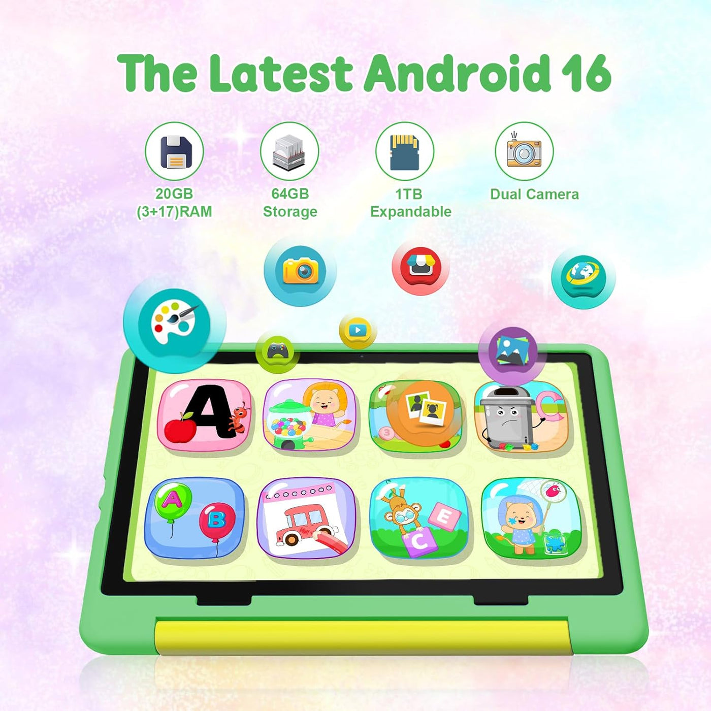Tablet para niños, tableta Android 15 con pantalla HD, 10.1 pulgada...