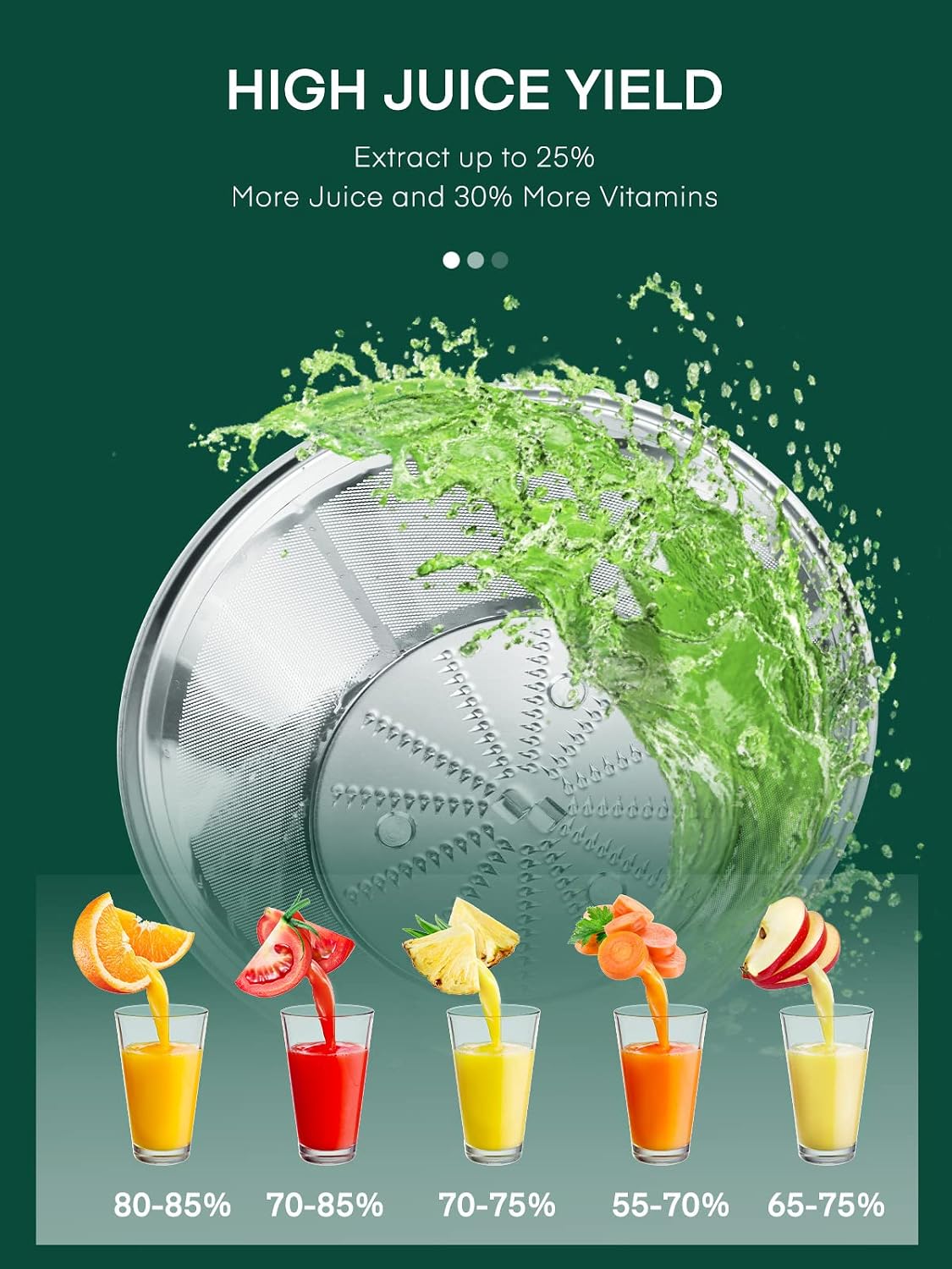HOUSNAT Exprimidor para frutas y verduras enteras, ajuste de 3 velocidades
