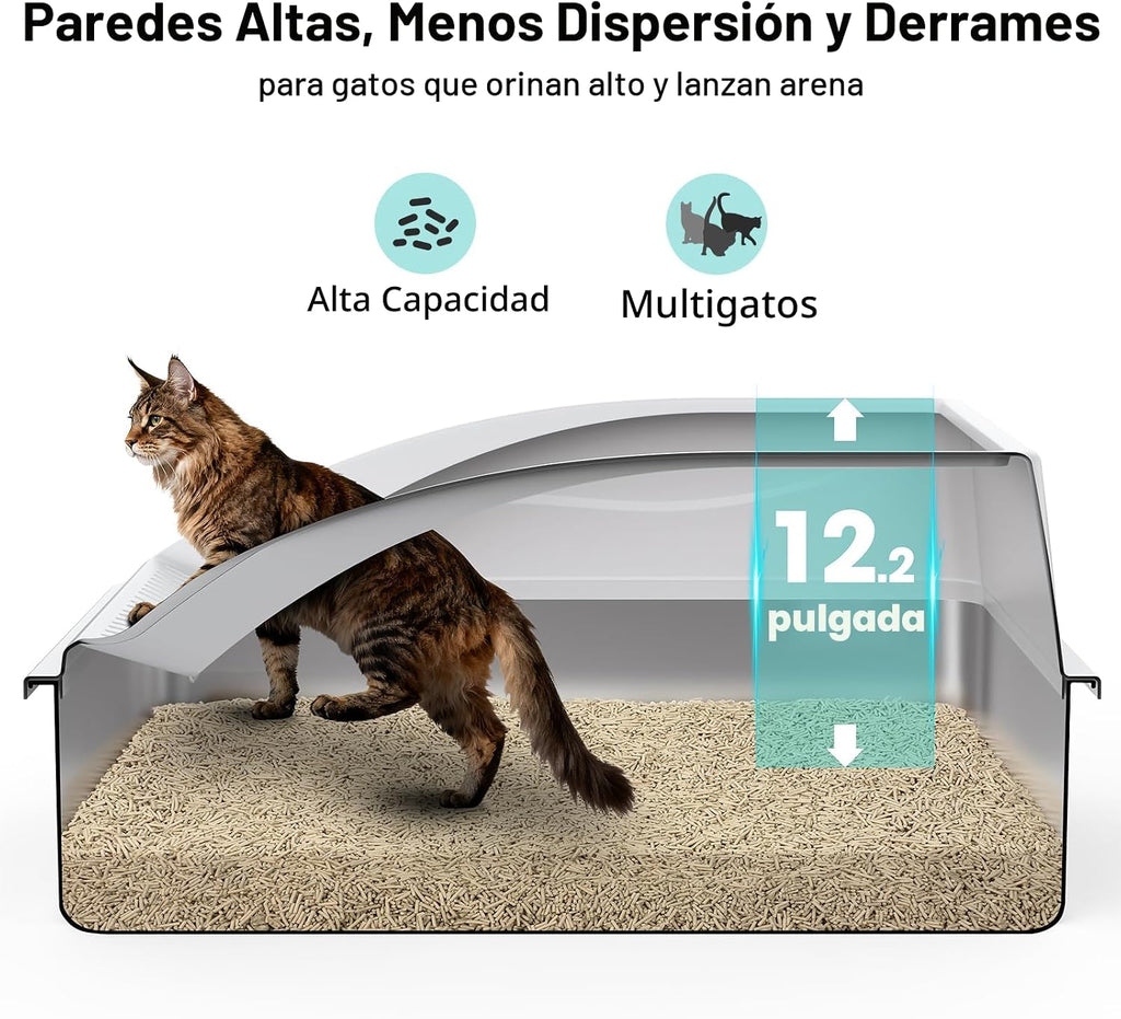 AIPERRO Caja de arena de acero inoxidable extra grande para gatos grandes y