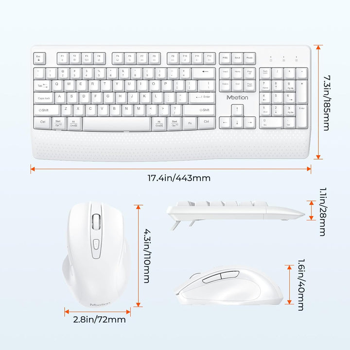 MEETION Teclado y mouse inalámbricos blancos, receptor USB de 2.4 G...