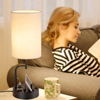 Lámpara Dreamholder Lámpara de mesa con 3 puertos de carga USB, moderna lámpara de escritorio con toma de CA y soportes para teléfono, lámpara de noche perfecta para dormitorio, sala de estar, oficina