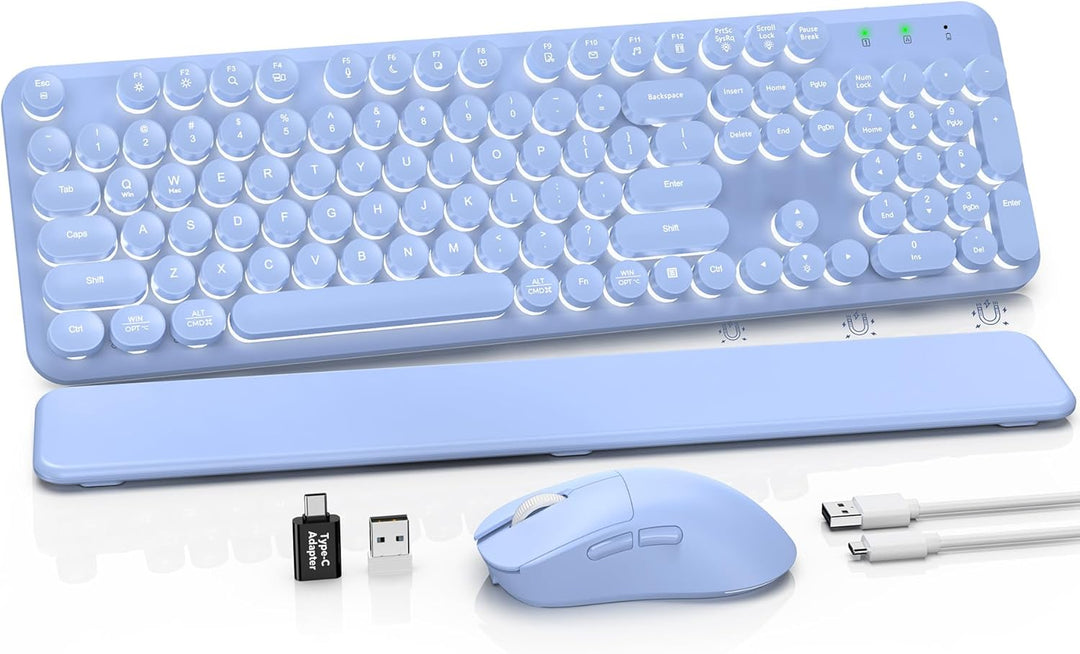 Combo de teclado y mouse inalámbricos, teclas redondas retroilumina...