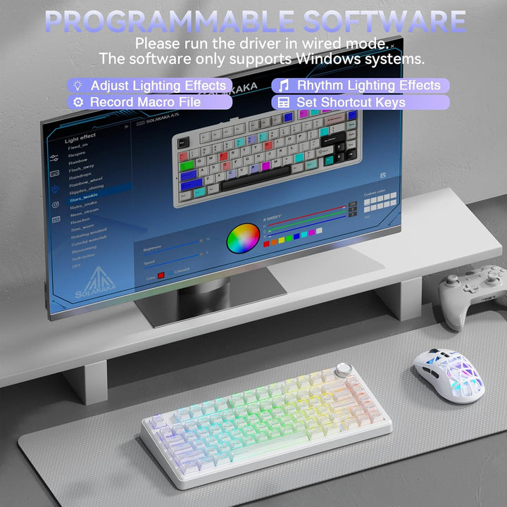 SOLAKAKA Teclado inalámbrico A75 para juegos con perilla multifunci...