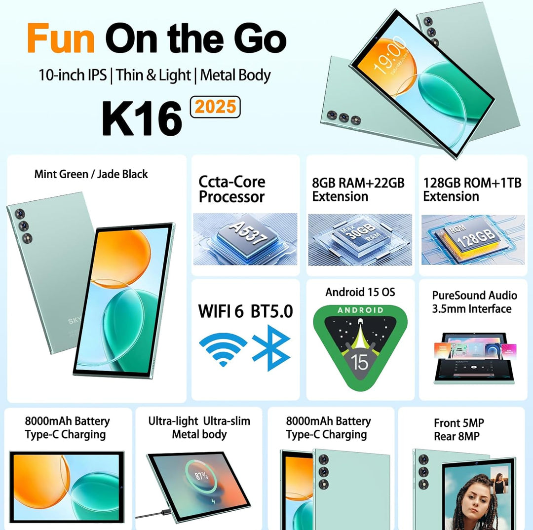 SKYEGG 2026 Tableta Android 15 Tabletas de 10.1 pulgadas, 30GB RAM...