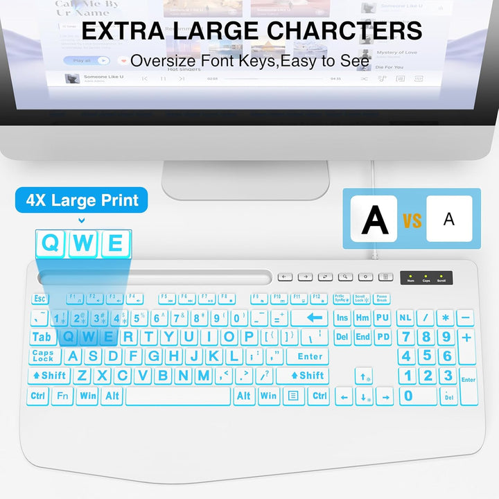 SABLUTE Large Print Backlit Computer Keyboards, Wired Lighted USB K...