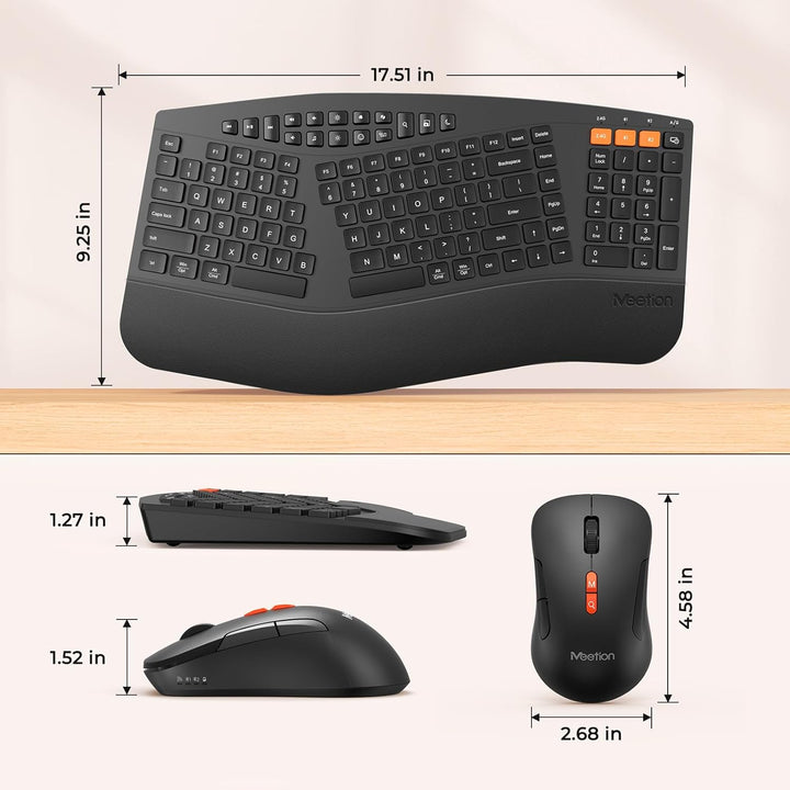 MEETION Teclado y mouse ergonómicos, teclado Bluetooth multidisposi...