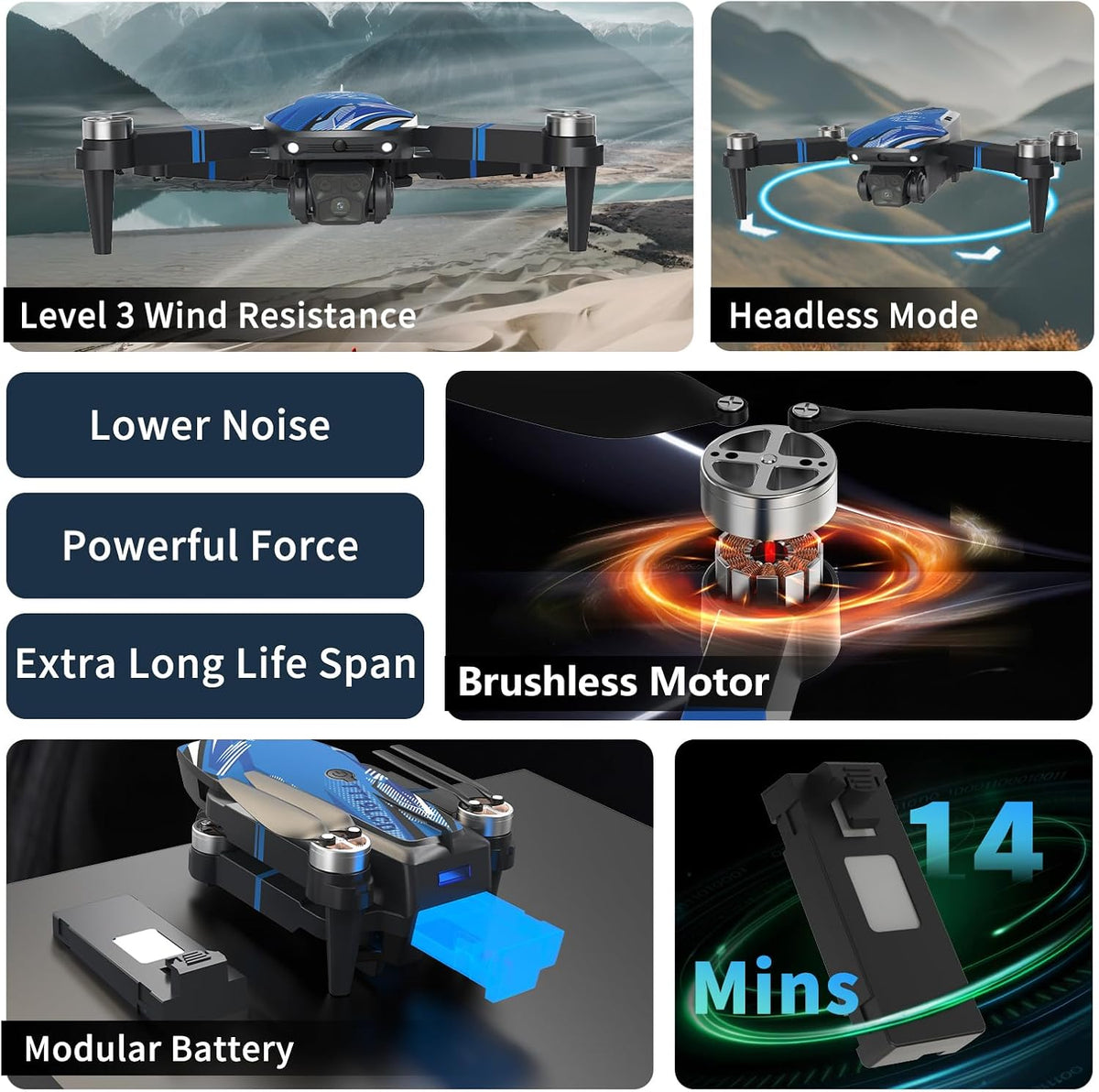 FPV Drone con cámara para adultos, pantalla LCD RC plegable, mini drones para niños principiantes, motor sin escobillas 270° para evitar obstáculos, compatible con tarjeta SD de 32G MAX menos de 8.82