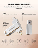 BLANBOK+ Memoria flash USB certificada MFi de 512GB para iPhone, un...