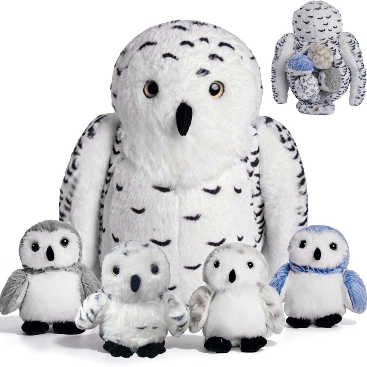 Juego de 5 piezas de animales de peluche de búho nevado, juguete de peluche