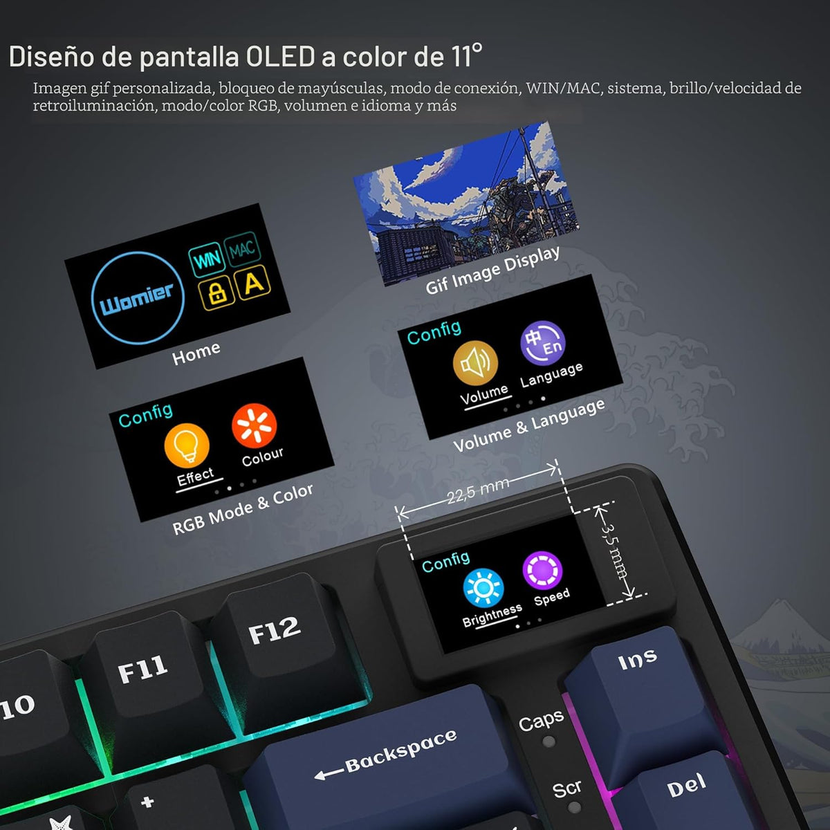 Womier S-K80 Teclado 75% con Pantalla Multimedia a Color Teclado Me...