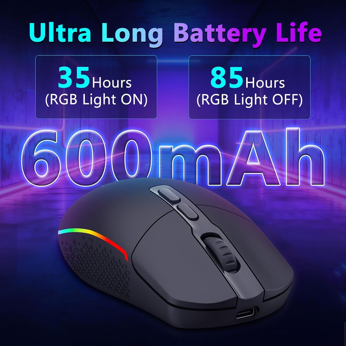 Redragon Mouse inalámbrico para juegos, Bluetooth\/2.4Ghz\/USB-C, c...