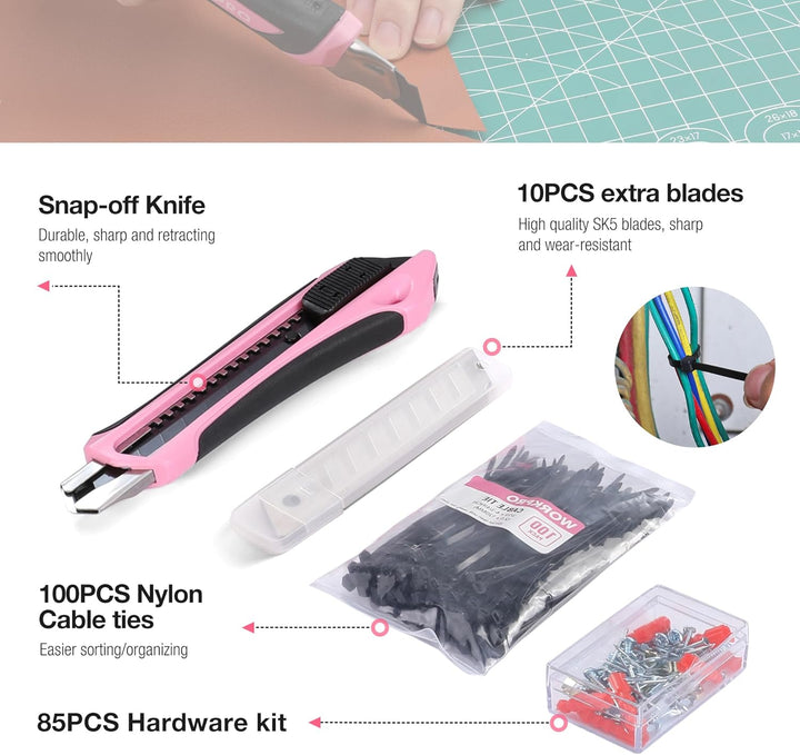 WORKPRO Juego de herramientas rosa, kit de herramientas de 258 piez...
