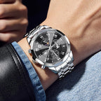 OLEVS Reloj para hombres, cuarzo, acero inoxidable, vestir, impermeable, luminoso