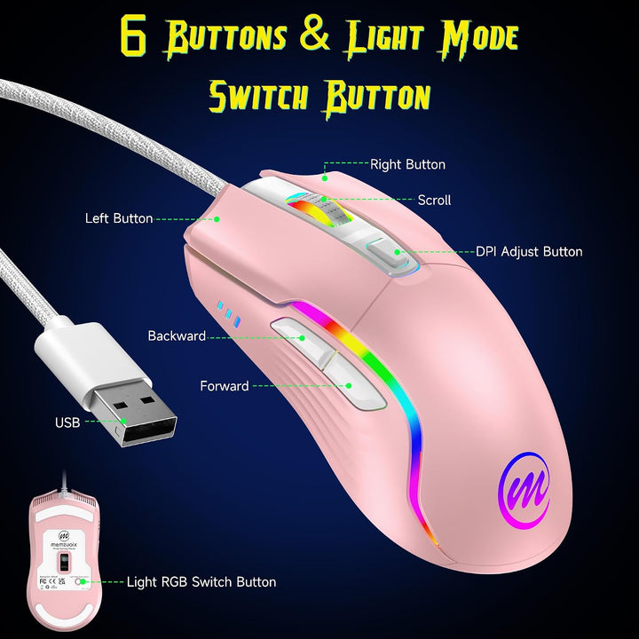 memzuoix Mouse para juegos con cable RGB - 6 DPI ajustables hasta 1...