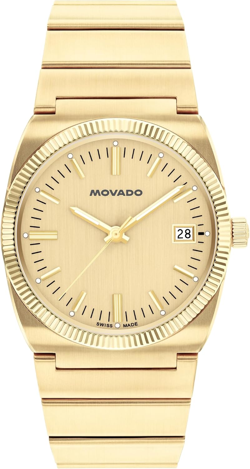 Movado Heritage Ondoplan Reloj de Cuarzo de Lujo para Hombre - Movimiento Suizo, Brazalete de Acero Inoxidable, Resistencia al Agua 50 Metros (5ATM) - Pieza Clásica - Regalo para Él - 36mm, Dorado