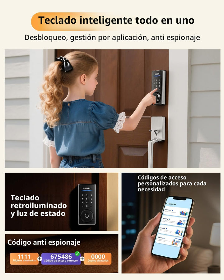 Philips Cerradura inteligente WiFi con juego de manijas de puerta d...