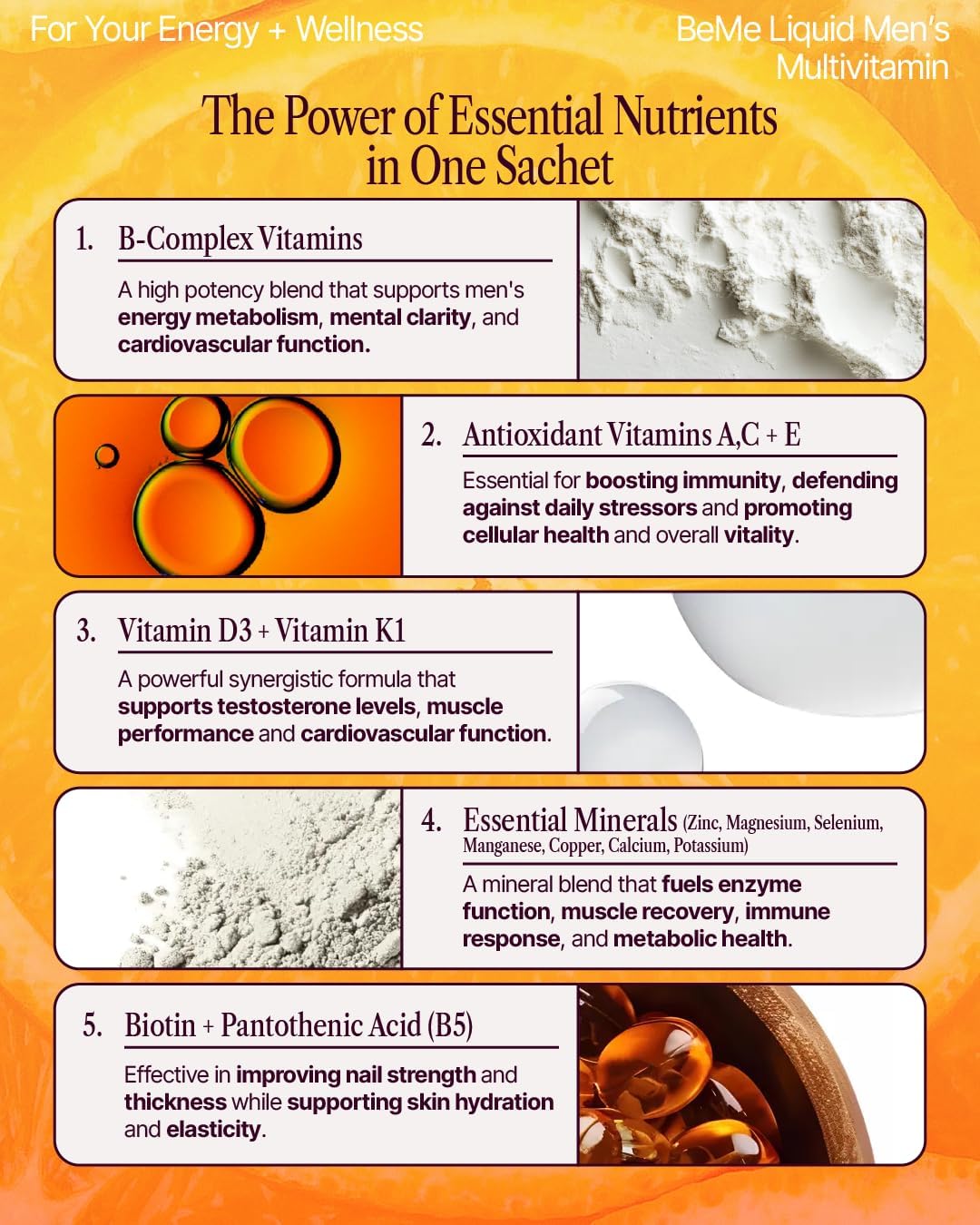 BeMe Multivitaminas líquidas para hombres, sistema avanzado de sumi...