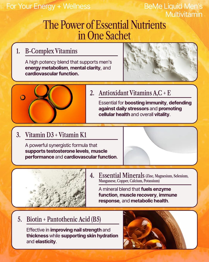 BeMe Multivitaminas líquidas para hombres, sistema avanzado de sumi...