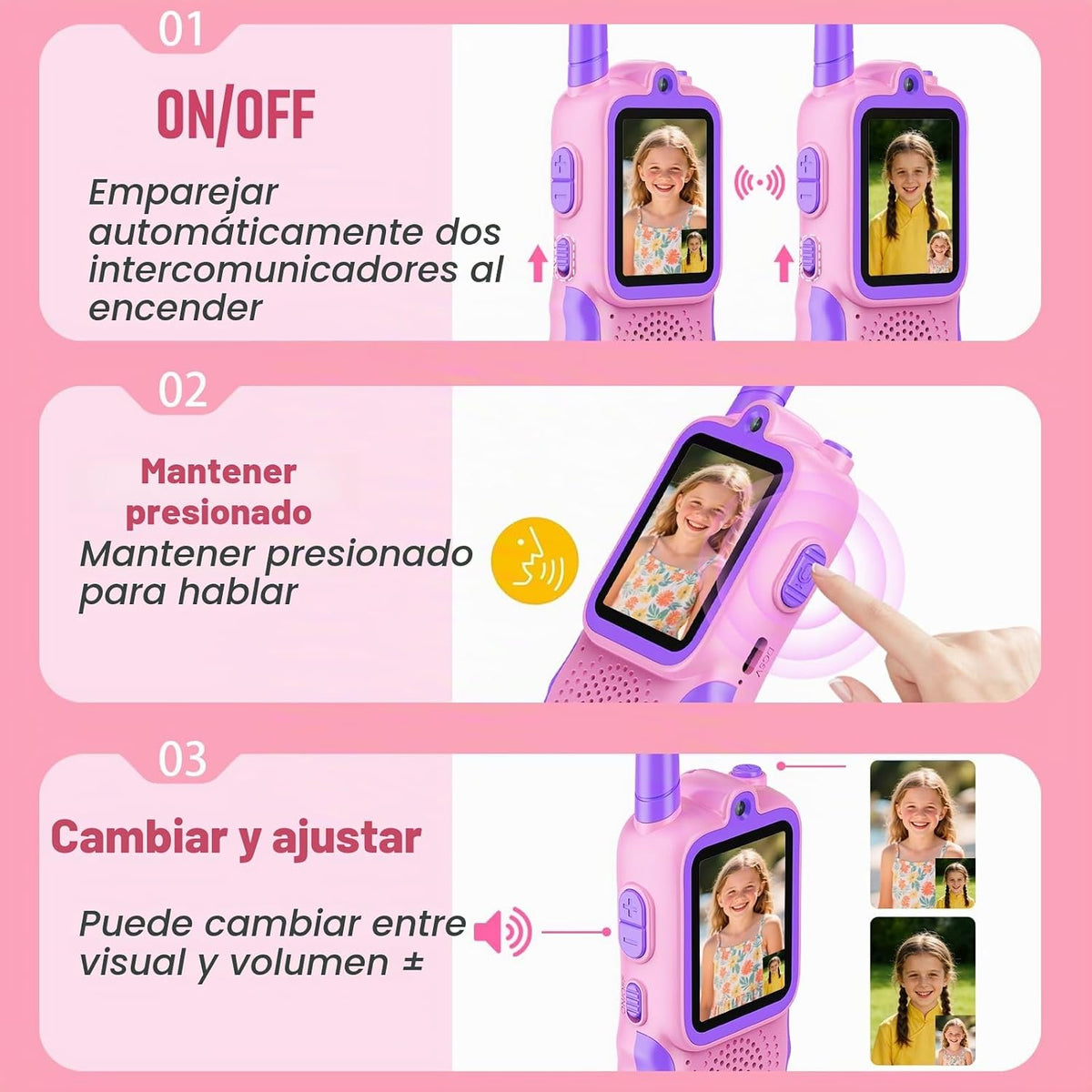 Startcan Walkie Talkies de video para niños, paquete de 2 juguetes recargables de videollamada, juguetes para interiores y exteriores, regalos de cumpleaños de Navidad para niñas de 3 a 8 años en