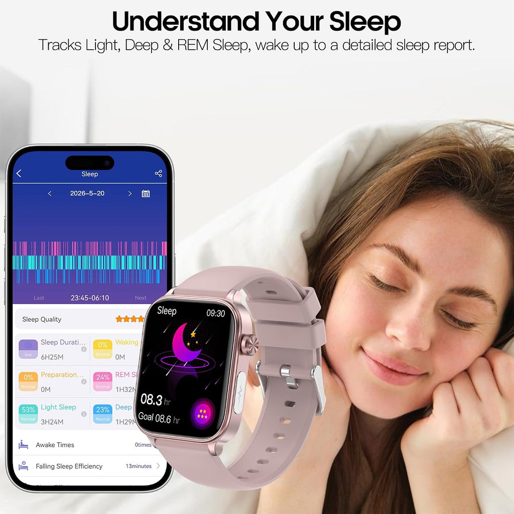 Smart Watch para Hombres y Mujeres, Pantalla HD de 1.96", Rastreador de Actividad, Monitor de Frecuencia Cardíaca y Presión Arterial 24/7, Oxígeno en Sangre y Seguimiento del Sueño, Múltiples Modos Deportivos, Resistente al Agua IP68 para Android e iOS
