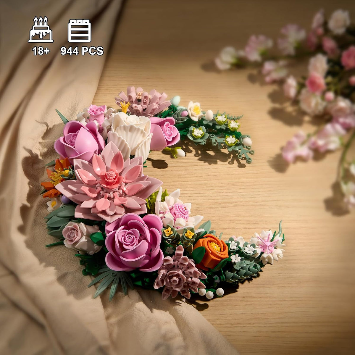 Juego de construcción de flores de luna rosa, ramo de rosas de dalia colección botánica, bloque de construcción, compatible con flores de Lego para decoración de pared del hogar, regalos para más de