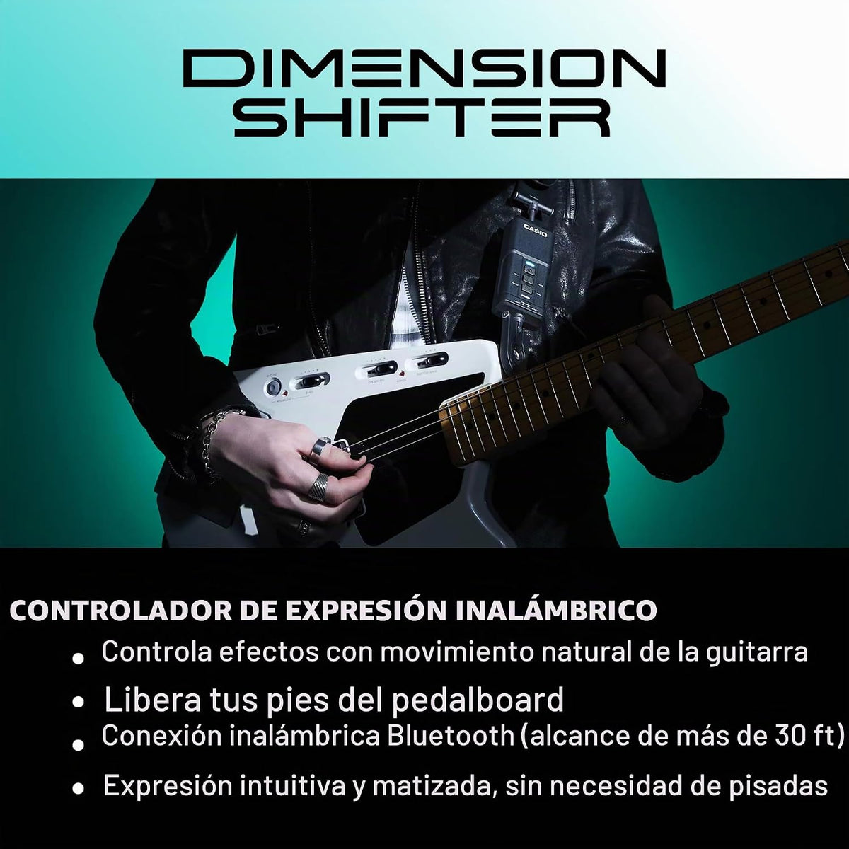 Casio Cambiador de dimensiones, controlador de expresión basado en correa de cambiador de dimensiones, controlador de efecto de correa de guitarra inalámbrico con Bluetooth, modos de expresión y pedal