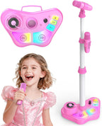 Máquina de karaoke recargable para niños con soporte ajustable, 3-5, 4, 6, 7, 8 años, micrófono inalámbrico, altavoz Bluetooth con 2 micrófonos, regalo de cumpleaños para niñas de 3 a 8 años