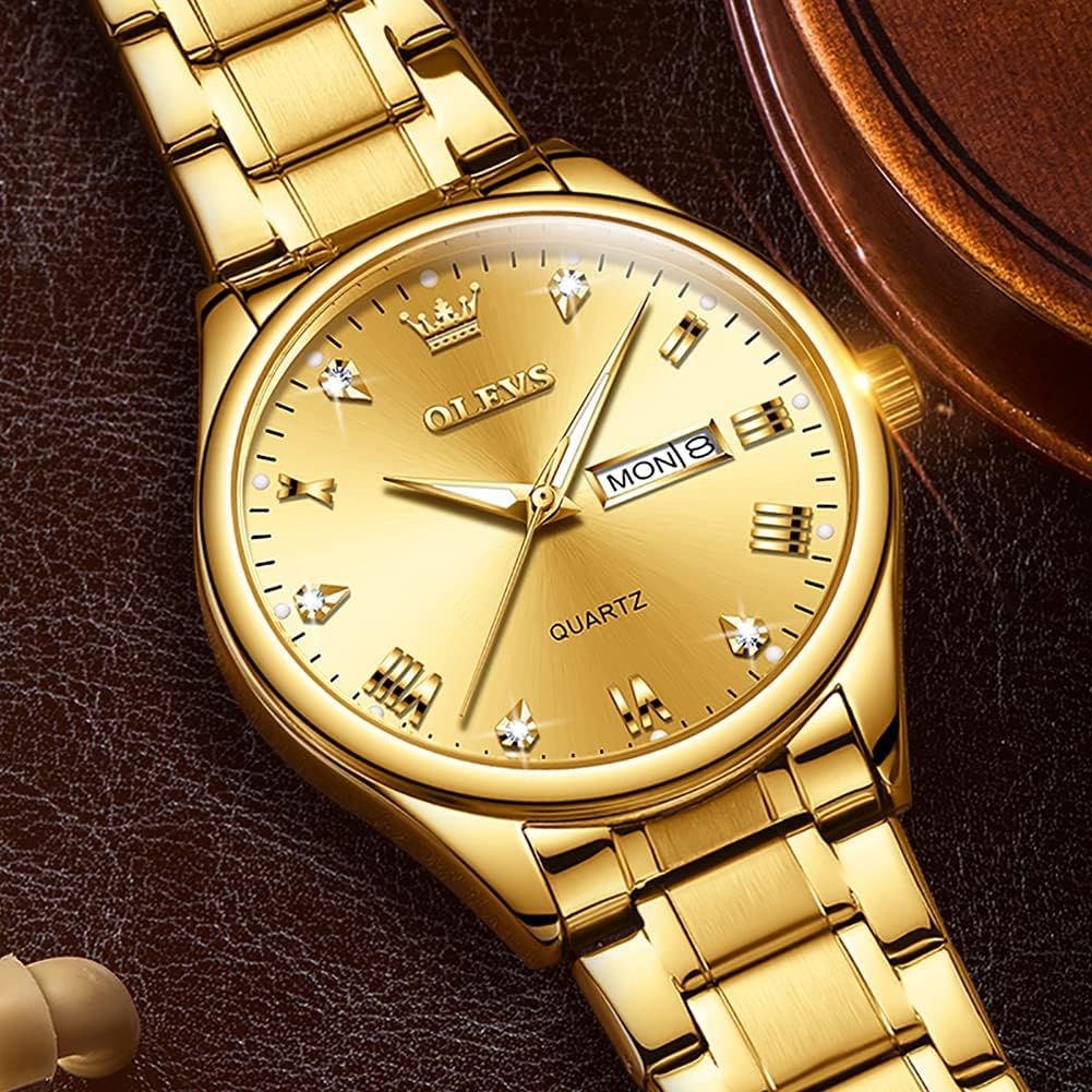 OLEVS Relojes para Hombre de Lujo a prueba de agua Lúminosos de lectura fácil Cronógrafo Con Esmalte Dorado Completo / Blanco Dial / Cara Negra Calendario Pulsera Relojes