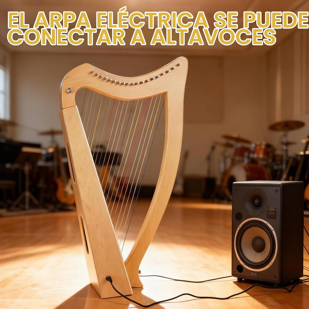 Lotkey Arpa eléctrica de madera de haya de 19 cuerdas, accesorios completos con llave de afinación, bolsa, correa, instrucciones, cable de audio y cuerdas de repuesto, arpa de lira para principiantes y profesionales, regalo ideal