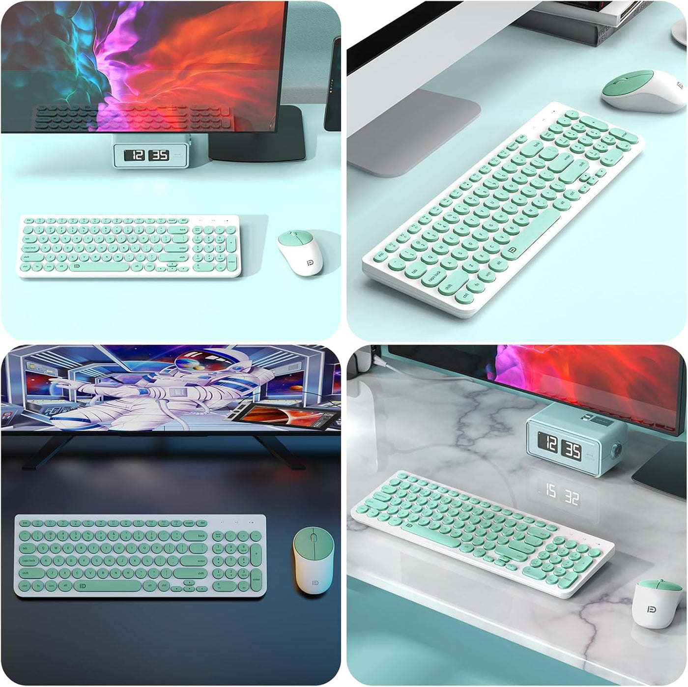 FD Combo de teclado y mouse inalámbricos, USB de 2.4 GHz, lindas te...