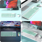 FD Combo de teclado y mouse inalámbricos, USB de 2.4 GHz, IK6630 Verde menta y Blanco