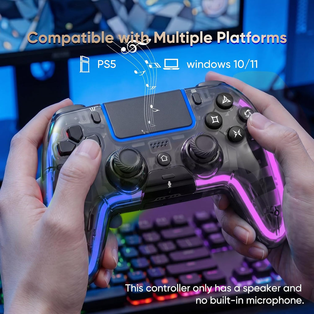 BETMI Controlador Inalámbrico para PS5, Pro/Slim/MAC/PC (Negro Transparente)